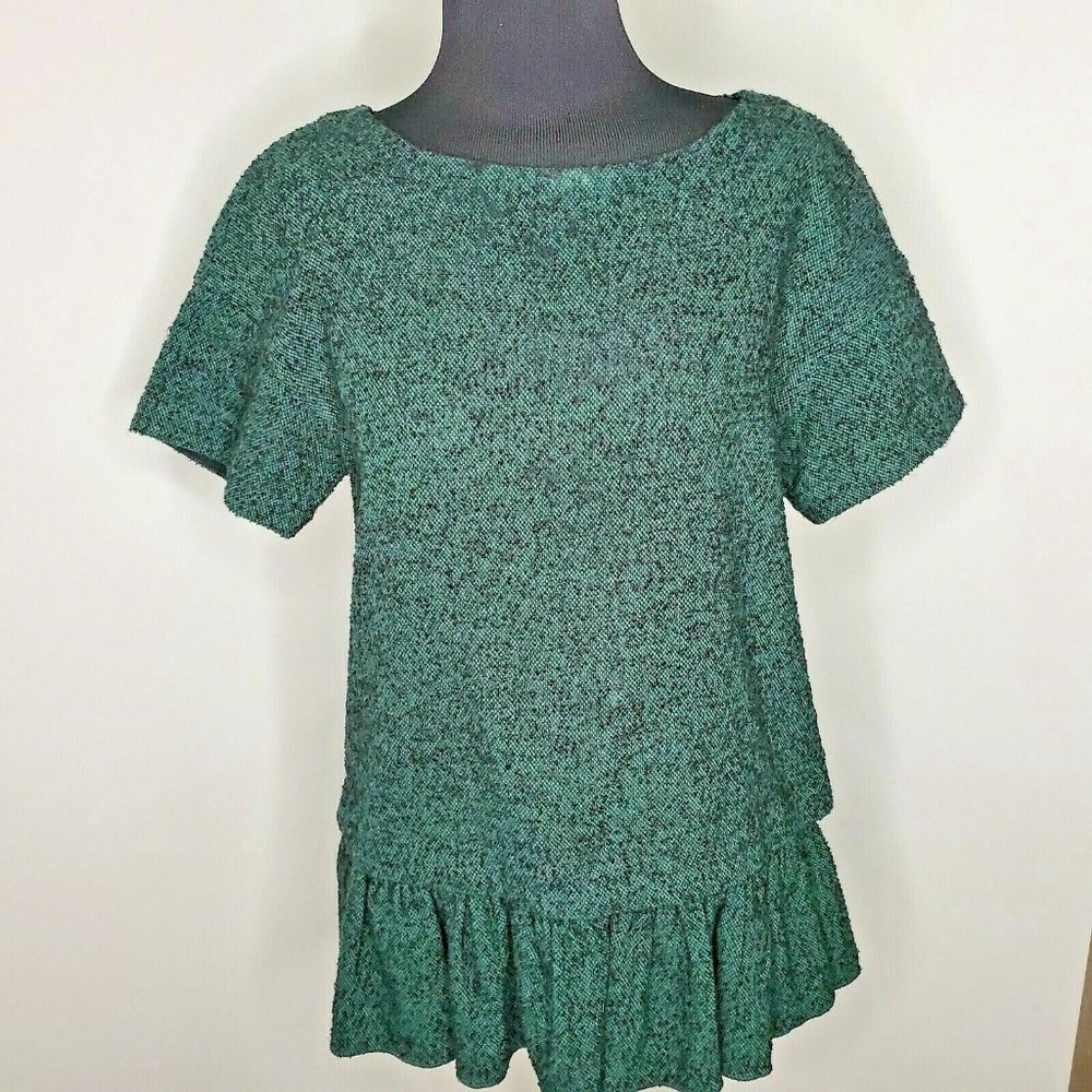 TIBI Green Tweed Peplum Top
